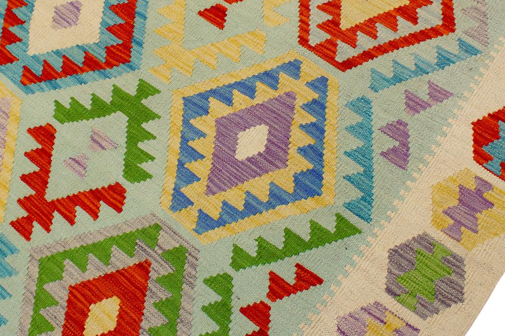 Flat Weave Kilim, Antique, Navaho, Vintage, Handmade, Geometric Kilim Blue Beige Hand-Woven Rectangle 100% Wool Area Rug 8 x 10