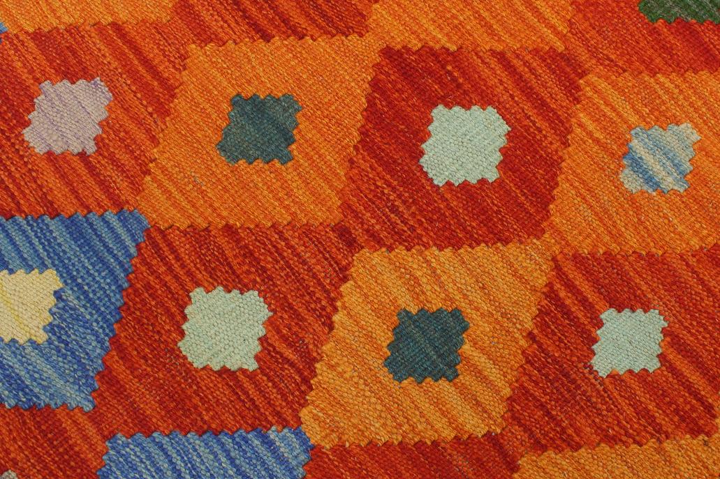 Flat Weave Kilim, Antique, Navaho, Vintage, Handmade, Modern Kilim Rust Blue Hand-Woven Rectangle 100% Wool Area Rug 8 x 10