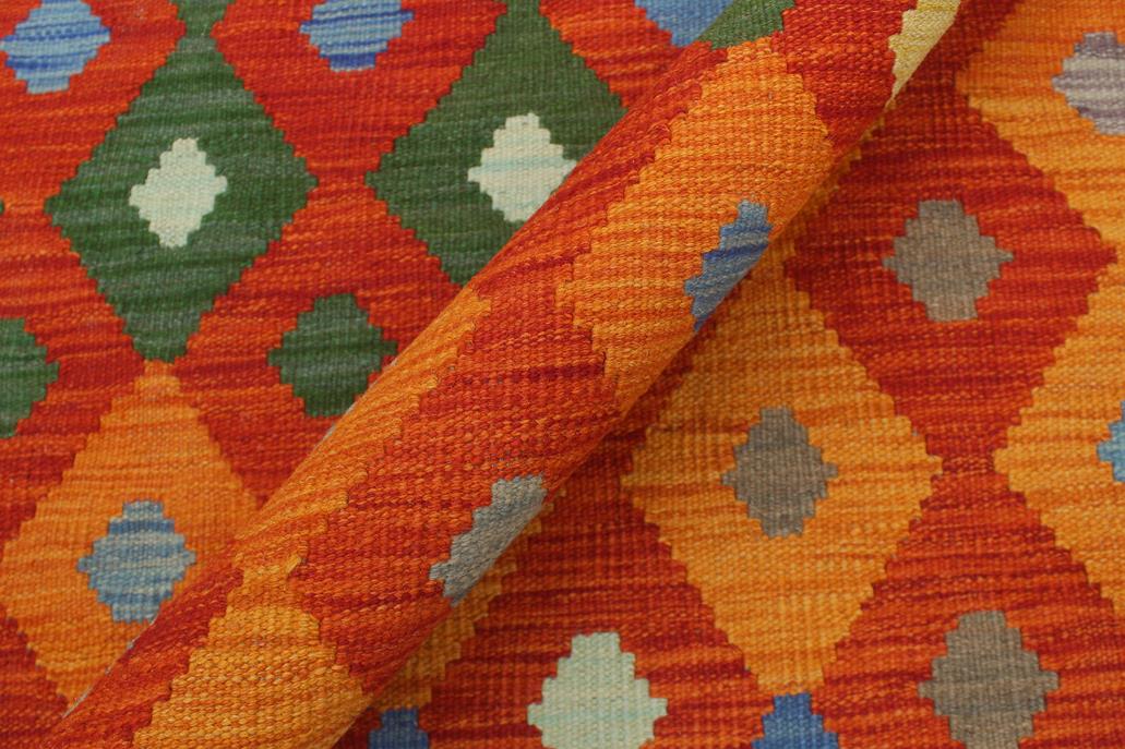 Flat Weave Kilim, Antique, Navaho, Vintage, Handmade, Modern Kilim Rust Blue Hand-Woven Rectangle 100% Wool Area Rug 8 x 10