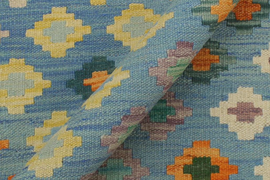 Flat Weave Kilim, Antique, Navaho, Vintage, Handmade, Modern Kilim Blue Red Hand-Woven Rectangle 100% Wool Area Rug 8 x 10