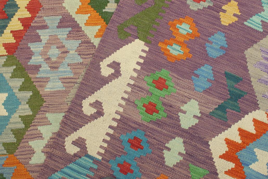 Flat Weave Kilim, Antique, Navaho, Vintage, Handmade, Geometric Kilim Purple Blue Hand-Woven Rectangle 100% Wool Area Rug 8 x 10