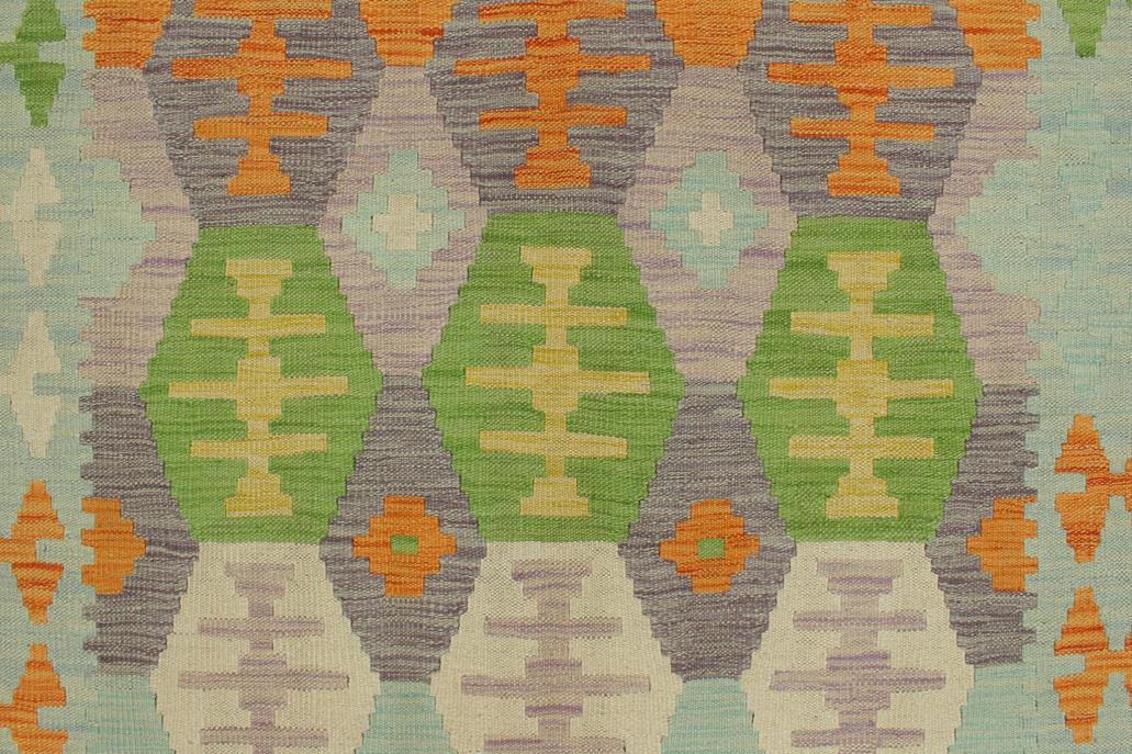 Flat Weave Kilim, Antique, Navaho, Vintage, Handmade, Geometric Kilim Blue Beige Hand-Woven Rectangle 100% Wool Area Rug 4 x 6