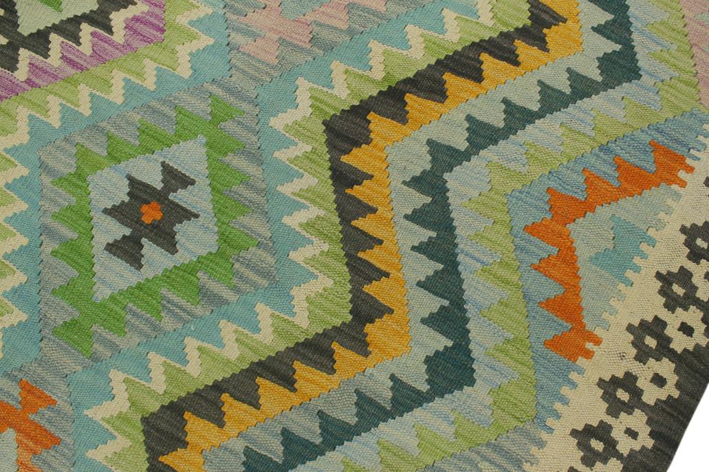 Flat Weave Kilim, Antique, Navaho, Vintage, Handmade, Geometric Kilim Blue Charcoal Hand-Woven Rectangle 100% Wool Area Rug 6 x 8