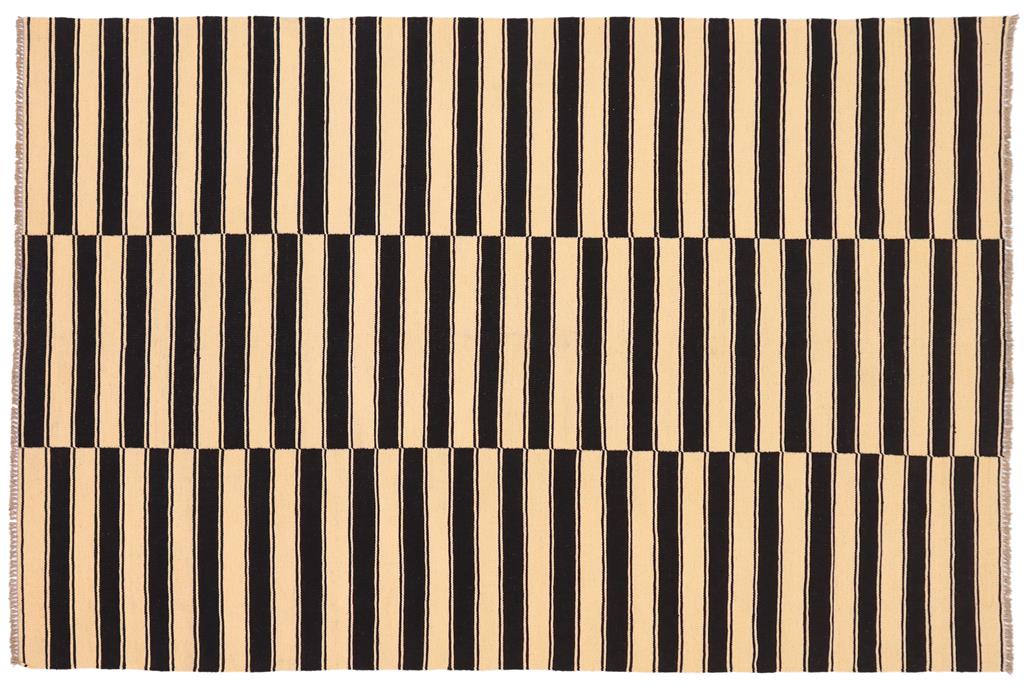Flat Weave Kilim, Antique, Navaho, Vintage, Handmade, Modern Kilim Beige Black Hand-Woven Rectangle 100% Wool Area Rug 6 x 8