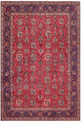 Traditional handmade Persian vintage distressed Red Blue Hand Knotted RECTANGLE 100% WOOL area rug 10X15