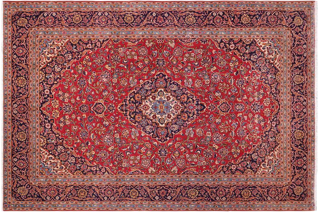 handmade Traditional Kashan Red Purple Hand Knotted RECTANGLE 100% Wool Pile area rug 10x13