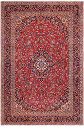 handmade Traditional Kashan Red Purple Hand Knotted RECTANGLE 100% Wool Pile area rug 10x13