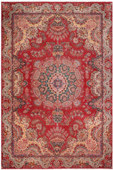 Traditional handmade Persian vintage distressed Red Green Hand Knotted RECTANGLE 100% WOOL area rug 10X13