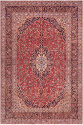 handmade Traditional Kashan Red Purple Hand Knotted RECTANGLE 100% Wool Pile area rug 8x12