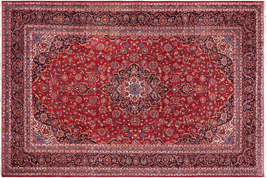 handmade Traditional Kashan Red Blue Hand Knotted RECTANGLE 100% Wool Pile area rug 8x12