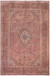 Traditional handmade Persian vintage distressed Pink Brown Hand Knotted RECTANGLE 100% WOOL area rug 8X12
