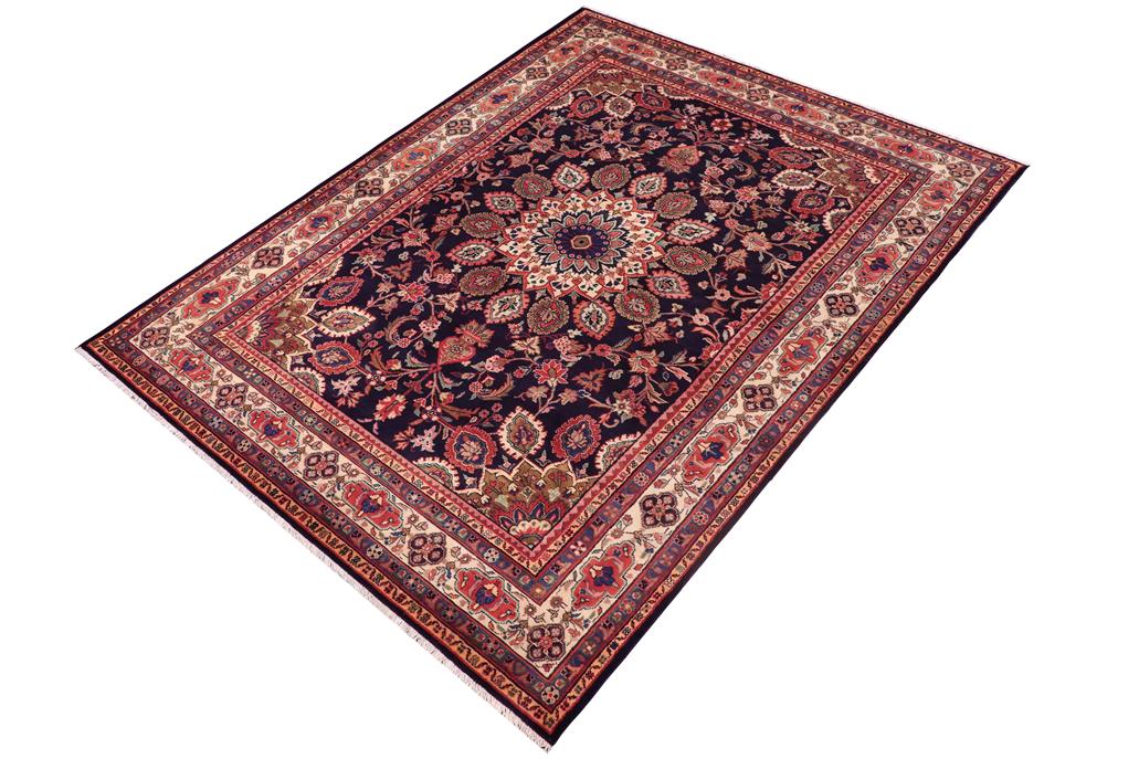 handmade Traditional Ardbeel Blue Beige Hand Knotted RECTANGLE 100% Wool Pile area rug 7x10