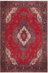 Traditional handmade Persian vintage distressed Red Purple Hand Knotted RECTANGLE 100% WOOL area rug 9X13