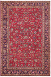 Traditional handmade Persian vintage distressed Red Blue Hand Knotted RECTANGLE 100% WOOL area rug 9X13