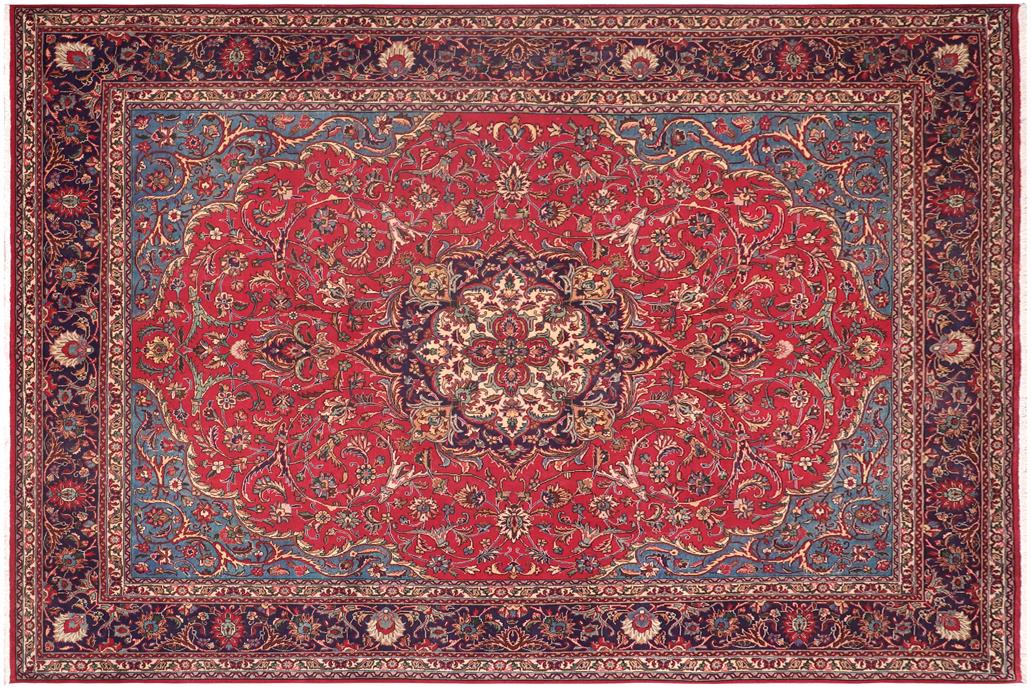 handmade Traditional Kashan Red Purple Hand Knotted RECTANGLE 100% Wool Pile area rug 10x13