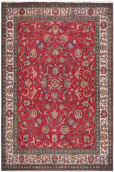 Traditional handmade Persian vintage distressed Red Beige Hand Knotted RECTANGLE 100% WOOL area rug 10X13