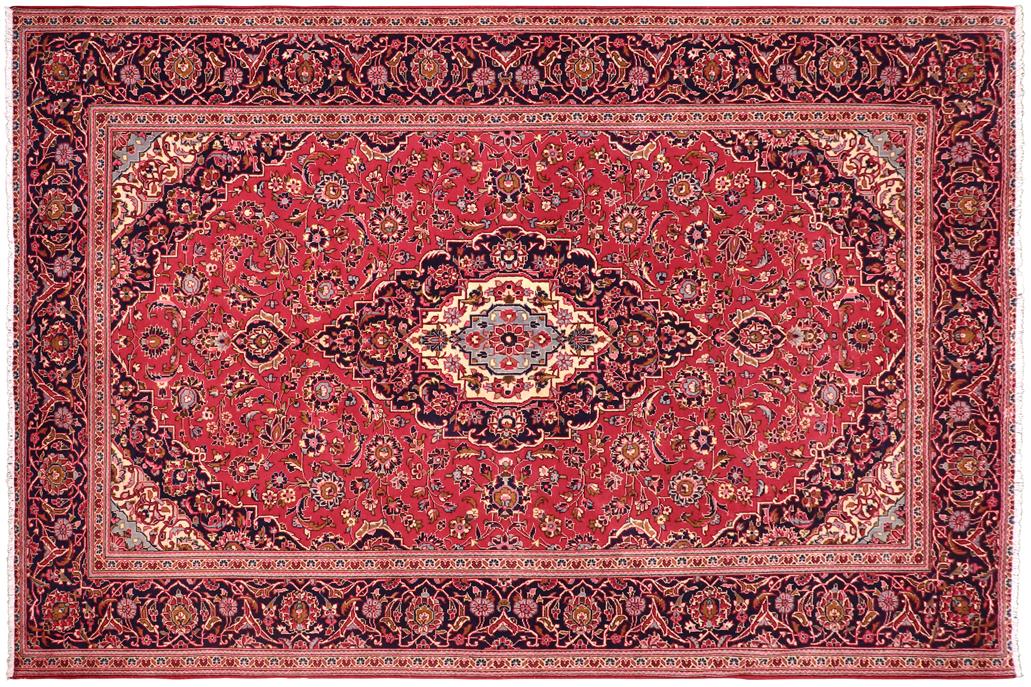handmade Traditional Kashan Red Blue Hand Knotted RECTANGLE 100% Wool Pile area rug 8x11
