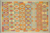 handmade Geometric Kilim Blue Rust Hand-Woven RECTANGLE 100% WOOL area rug 8 x 10