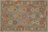 handmade Geometric Kilim Brown Rust Hand-Woven RECTANGLE 100% WOOL area rug 7 x 10