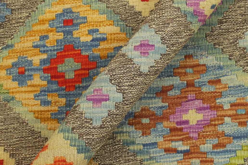Flat Weave Kilim, Antique, Navaho, Vintage, Handmade, Geometric Kilim Brown Rust Hand-Woven Rectangle 100% Wool Area Rug 7 x 10