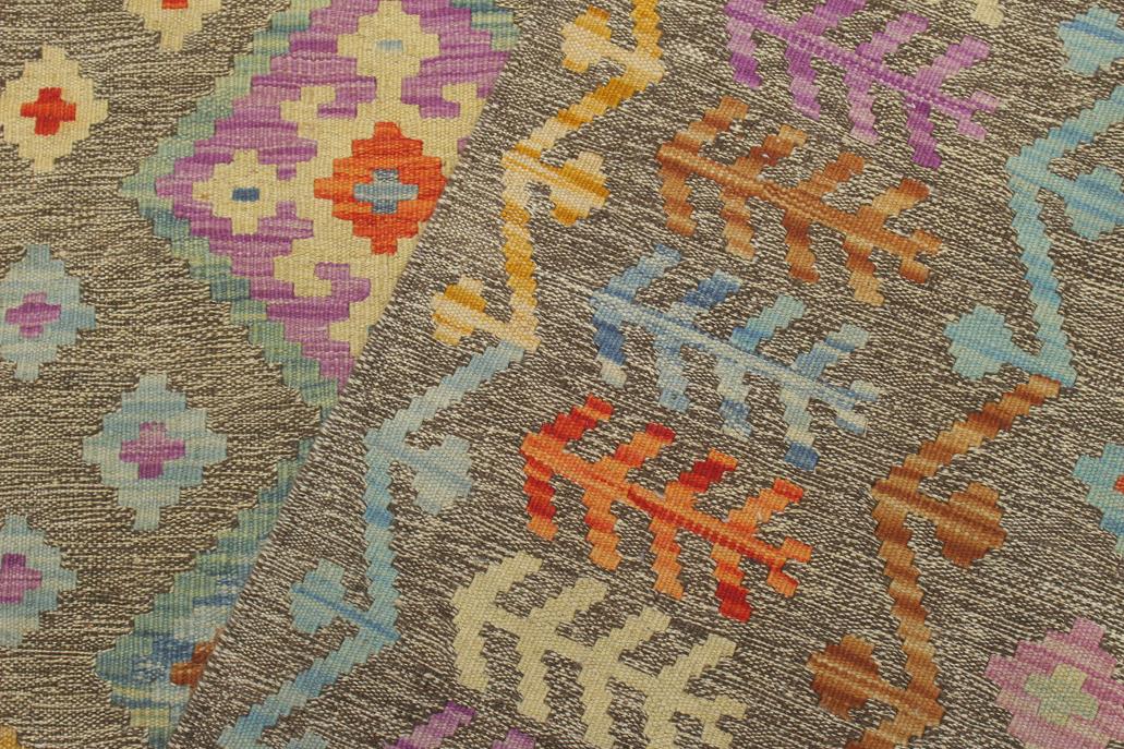 Flat Weave Kilim, Antique, Navaho, Vintage, Handmade, Geometric Kilim Brown Rust Hand-Woven Rectangle 100% Wool Area Rug 7 x 10