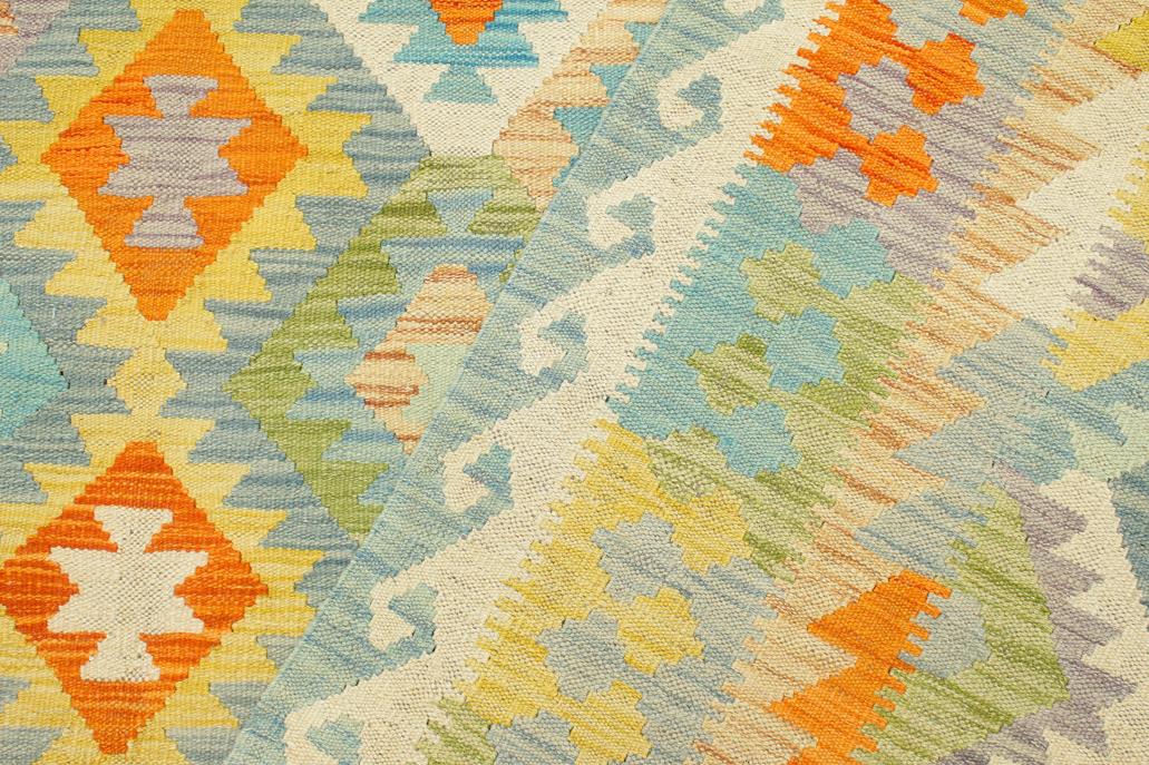 Flat Weave Kilim, Antique, Navaho, Vintage, Handmade, Geometric Kilim Blue Rust Hand-Woven Rectangle 100% Wool Area Rug 9 x 12