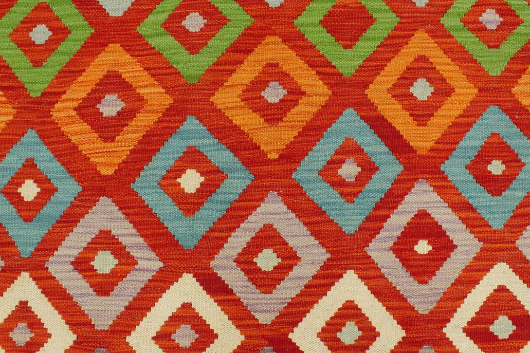Flat Weave Kilim, Antique, Navaho, Vintage, Handmade, Modern Kilim Rust Blue Hand-Woven Rectangle 100% Wool Area Rug 8 x 11