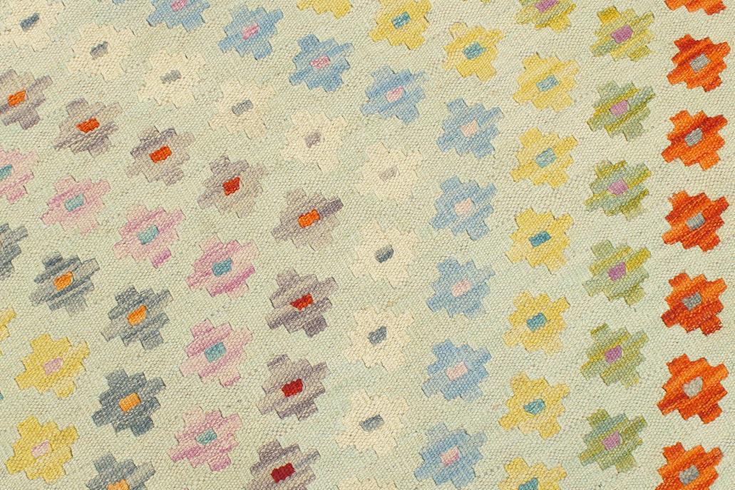 Flat Weave Kilim, Antique, Navaho, Vintage, Handmade, Modern Kilim Blue Beige Hand-Woven Rectangle 100% Wool Area Rug 9 x 11