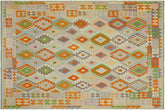 handmade Geometric Kilim Blue Rust Hand-Woven RECTANGLE 100% WOOL area rug 8 x 10