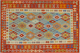 handmade Geometric Kilim Blue Rust Hand-Woven RECTANGLE 100% WOOL area rug 6 x 8