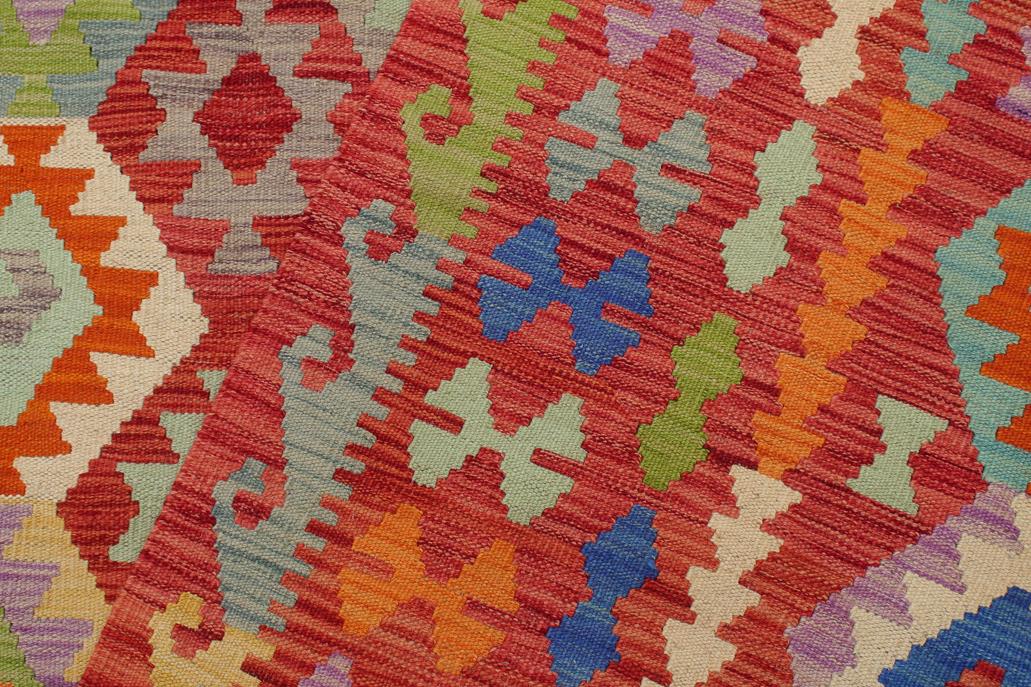 Flat Weave Kilim, Antique, Navaho, Vintage, Handmade, Geometric Kilim Red Blue Hand-Woven Rectangle 100% Wool Area Rug 9 x 11