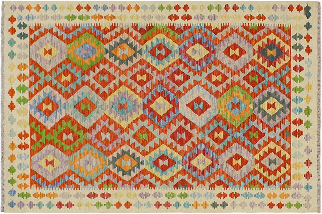Flat Weave Kilim, Antique, Navaho, Vintage, Handmade, Geometric Kilim Rust Beige Hand-Woven Rectangle 100% Wool Area Rug 5 x 7