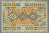 handmade Geometric Kilim Blue Orange Hand-Woven RECTANGLE 100% WOOL area rug 5x6
