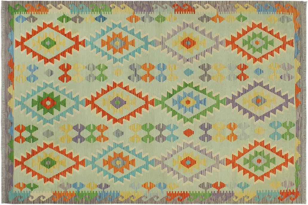 Flat Weave Kilim, Antique, Navaho, Vintage, Handmade, Geometric Kilim Blue Rust Hand-Woven Rectangle 100% Wool Area Rug 5 x 6