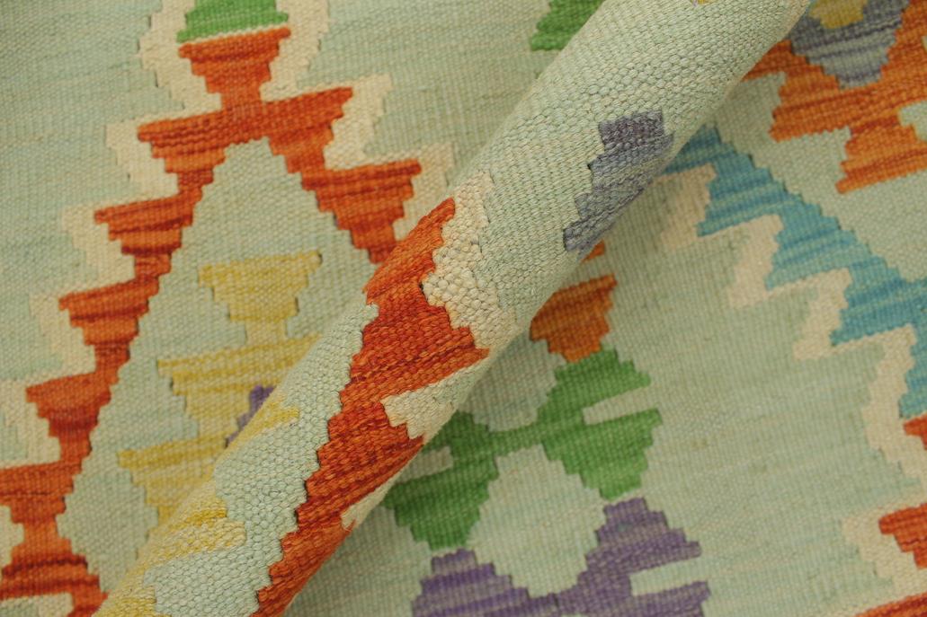 Flat Weave Kilim, Antique, Navaho, Vintage, Handmade, Geometric Kilim Blue Rust Hand-Woven Rectangle 100% Wool Area Rug 5 x 6