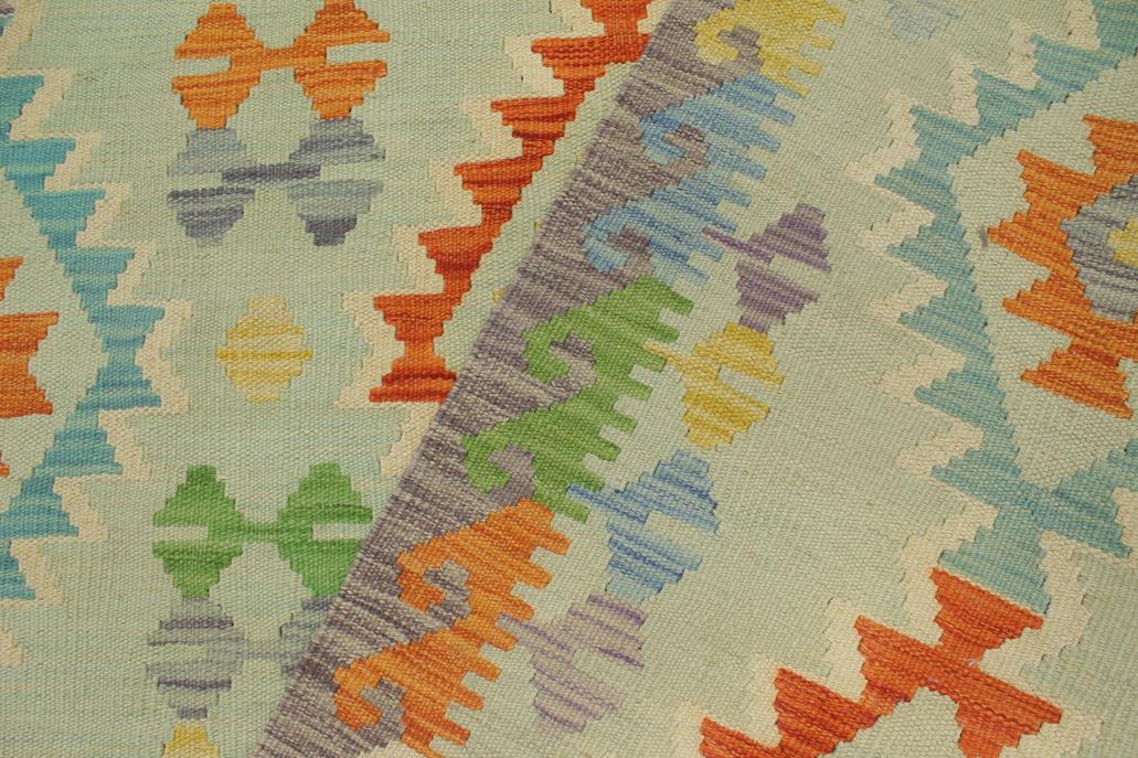 Flat Weave Kilim, Antique, Navaho, Vintage, Handmade, Geometric Kilim Blue Rust Hand-Woven Rectangle 100% Wool Area Rug 5 x 6