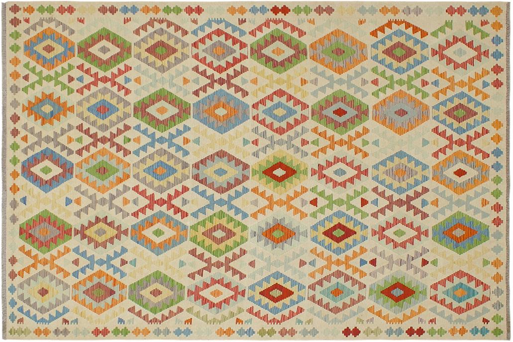Flat Weave Kilim, Antique, Navaho, Vintage, Handmade, Geometric Kilim Beige Red Hand-Woven Rectangle 100% Wool Area Rug 7 x 10