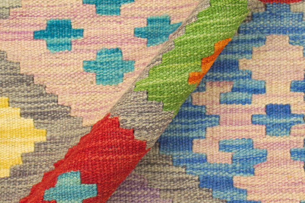 Flat Weave Kilim, Antique, Navaho, Vintage, Handmade, Geometric Kilim Purple Blue Hand-Woven Rectangle 100% Wool Area Rug 5 x 7