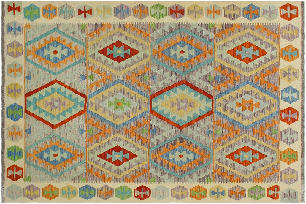 Flat Weave Kilim, Antique, Navaho, Vintage, Handmade, Geometric Kilim Purple Beige Hand-Woven Rectangle 100% Wool Area Rug 5 x 6