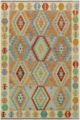 Flat Weave Kilim Antique Navaho Vintage handmade Geometric Kilim Purple Beige Hand-Woven Rectangle 100% Wool Area Rug 5x6