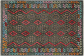 handmade Geometric Kilim Charcoal Red Hand-Woven RECTANGLE 100% WOOL area rug 6 x 8