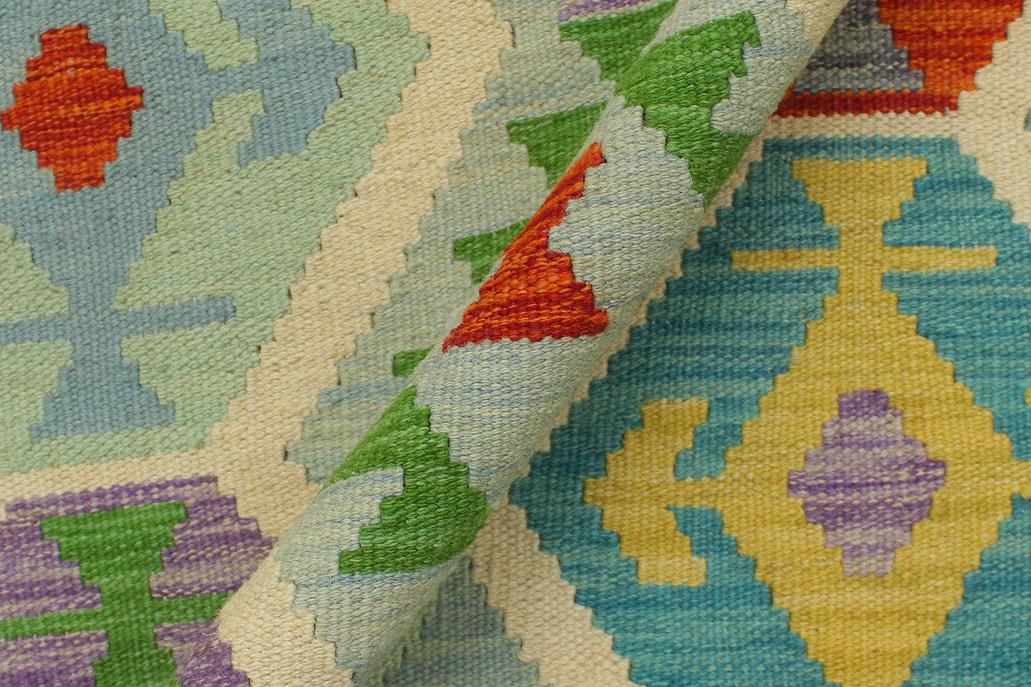 Flat Weave Kilim, Antique, Navaho, Vintage, Handmade, Geometric Kilim Blue Rust Hand-Woven Rectangle 100% Wool Area Rug 5 x 7