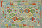 handmade Geometric Kilim Blue Rust Hand-Woven RECTANGLE 100% WOOL area rug 5 x 7