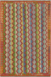 Flat Weave Kilim Antique Navaho Vintage handmade Modern Kilim Blue Rust Hand-Woven Rectangle 100% Wool Area Rug 5x8