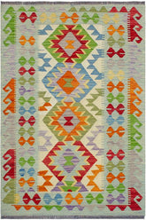 Flat Weave Kilim Antique Navaho Vintage handmade Geometric Kilim Beige Blue Hand-Woven Rectangle 100% Wool Area Rug 3x5