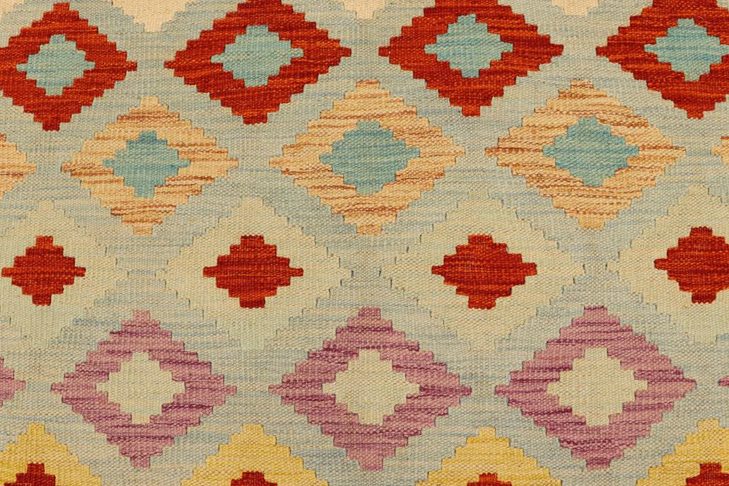 Flat Weave Kilim, Antique, Navaho, Vintage, Handmade, Modern Kilim Blue Rust Hand-Woven Rectangle 100% Wool Area Rug 8 x 11
