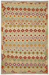 Flat Weave Kilim Antique Navaho Vintage handmade Modern Kilim Blue Rust Hand-Woven Rectangle 100% Wool Area Rug 8x11