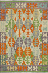 Flat Weave Kilim Antique Navaho Vintage handmade Modern Kilim Orange Purple Hand-Woven Rectangle 100% Wool Area Rug 4x6