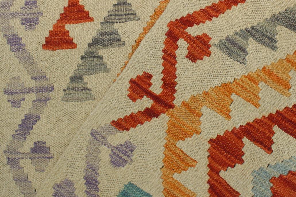 Flat Weave Kilim, Antique, Navaho, Vintage, Handmade, Geometric Kilim Rust Beige Hand-Woven Runner 100% Wool Area Rug 2 x 7