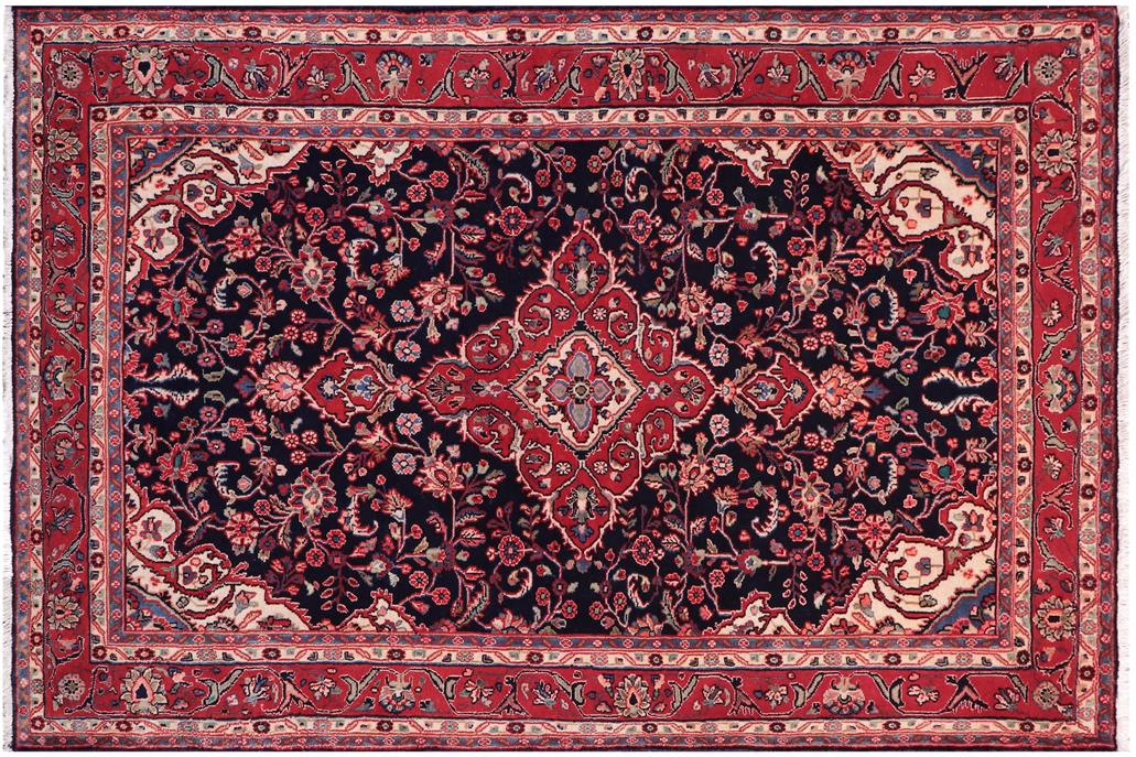 handmade Traditional Kashan Blue Red Hand Knotted RECTANGLE 100% Wool Pile area rug 4x6